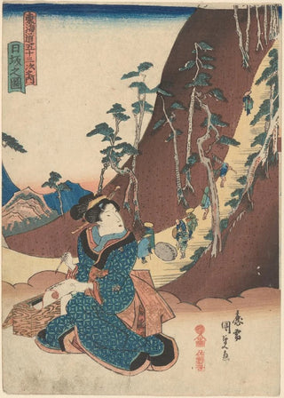 Utagawa Kunisada Toyokuni III - Woman at the Foot of a Mountain Path in Hizaka.webp