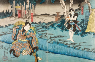Utagawa Kuniyoshi - Sawamura Chjr V as Hayano Kanpei and Ichikawa Kuz II as Ono Sadakur in Act Five of the play Kanadehon Chshingura.webp