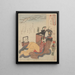 Frau sitzend mit einer schwarzen Teekanne im Hintergrund - Utagawa Kuniyoshi — gerahmtes Bild an der Wand