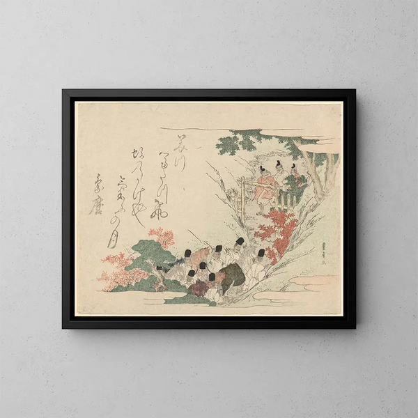 Männer mit Pferden in einer bergigen Passage - Utagawa Toyohiro — gerahmtes Bild an der Wand