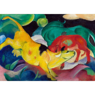 Vaches, rouge, vert, jaune - Franz Marc | Reproduction Tableau Décoration murale affiche copie