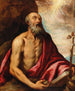 San Girolamo penitente — Scuola veneziana — manto rosso, libro aperto e crocifisso
