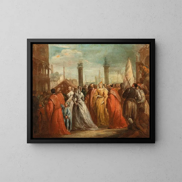 L'Arrivée de la Dogaressa dans la Piazzetta à Venise - Schule venezianisch — gerahmtes Bild an der Wand