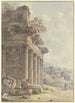 Caprice architettonico Ruines d'une façade de temple avec paysage de bâtiments e baie in background - Victor Jean Nicolle — vista dell’opera