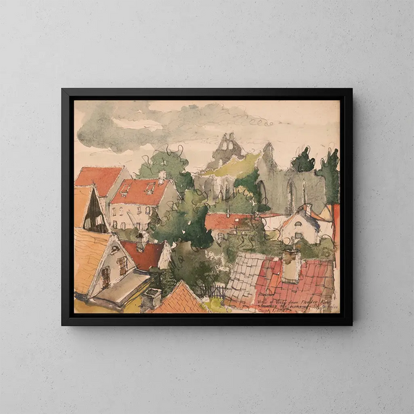 Ansicht von Visby vom Norder Klint aus mit den Ruinen von Saint-Nicolas - Victor Alfred Lundy — gerahmtes Bild an der Wand