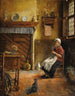 Innentafel mit einer Frau, die strickt - Victor Anthonis — Ansicht des Kunstwerks