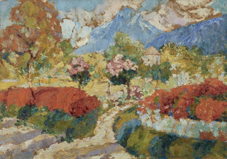 Victor Charreton - Pigeonnier dans un massif de fleurs.webp