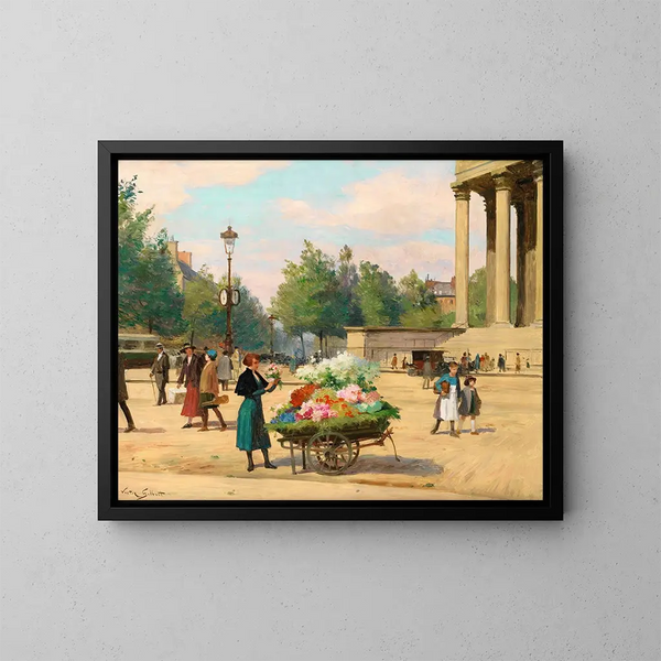 Blumenverkäuferin vor der Kirche La Madeleine in Paris - Victor Gabriel Gilbert — gerahmtes Bild an der Wand