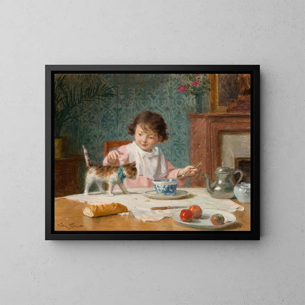 Junge Frau mit Katze - Victor Gabriel Gilbert — gerahmtes Bild an der Wand