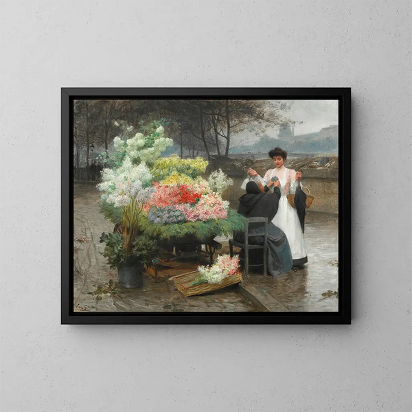 Die Blumenhändlerin an den Ufern von Paris um 1890 - Victor Gabriel Gilbert — gerahmtes Bild an der Wand