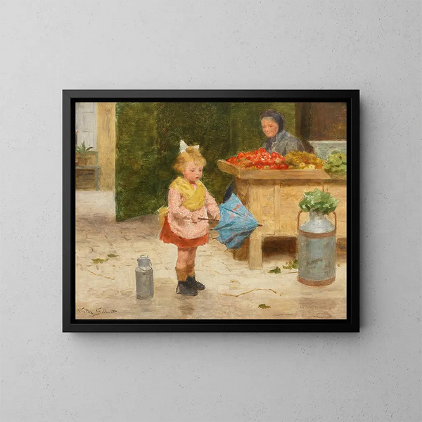Sein erster Regenschirm - Victor Gabriel Gilbert — gerahmtes Bild an der Wand
