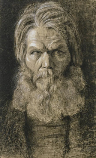 Victor Mller - Brtiger alter Mann mit ppigem Haupthaar in Vorderansicht den Blick nach rechts gerichtet.webp