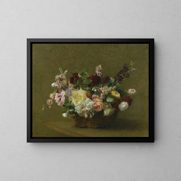 Blumenkorb mit verschiedenen Blumen - Victoria Fantin-Latour — gerahmtes Bild an der Wand