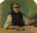 Vecchia Schwarzwaldienne con un'ombra di occhi e carte da gioco nella mano destra seduta dietro un tavolo - Johann Baptist Kirner — vista dell’opera