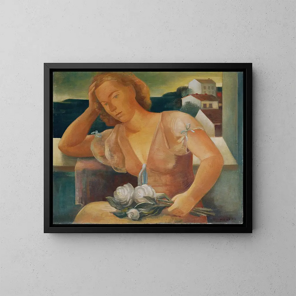 Die Frau des Künstlers mit Blumen - Viktor Planckh — gerahmtes Bild an der Wand