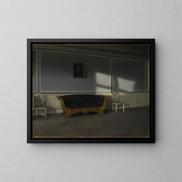 Licht der Sonne im Wohnzimmer III - Vilhelm Hammershøi — gerahmtes Bild an der Wand