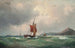 Bateaux de pêche au large d'une côte rocheuse un bateau à vapeur au loin - Vilhelm Melbye — vista dell’opera