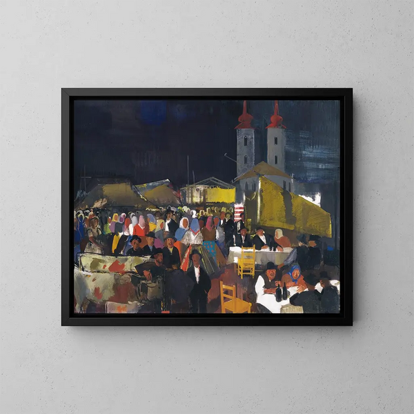 Figures dans un marché de village - Vilmos Aba-Novák — quadro incorniciato alla parete