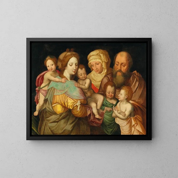 Die Heilige Verwandtschaft: Anne und Joachim mit Maria Cléophas und ihren vier Söhnen - Vincent Sellaer — gerahmtes Bild an der Wand