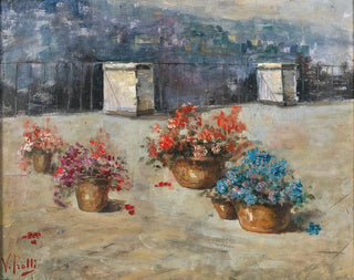 Vincenzo Irolli - Sonnige Dachterrasse mit Blumentpfen.webp