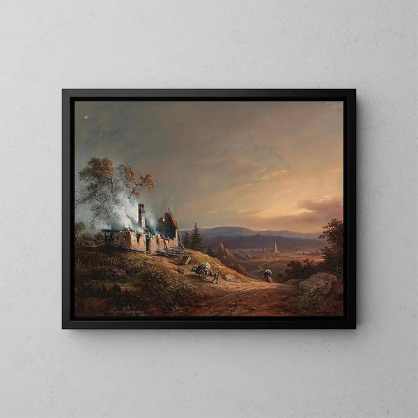 Eine brennende Haus - Vinzenz Kreuzer — gerahmtes Bild an der Wand