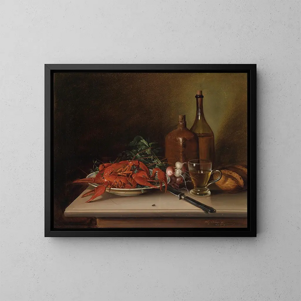 Stillleben mit Hummer - Vinzenz Kreuzer — gerahmtes Bild an der Wand