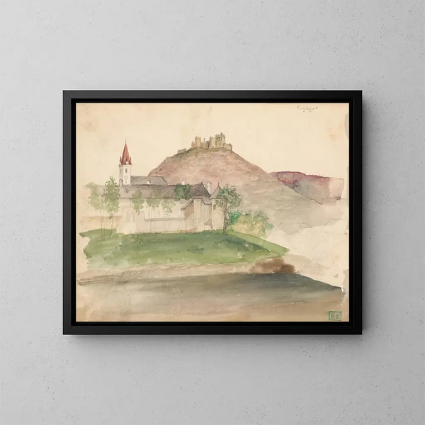 Vue des ruines du château à Szigliget - Vojtech Klimkovič — gerahmtes Bild an der Wand
