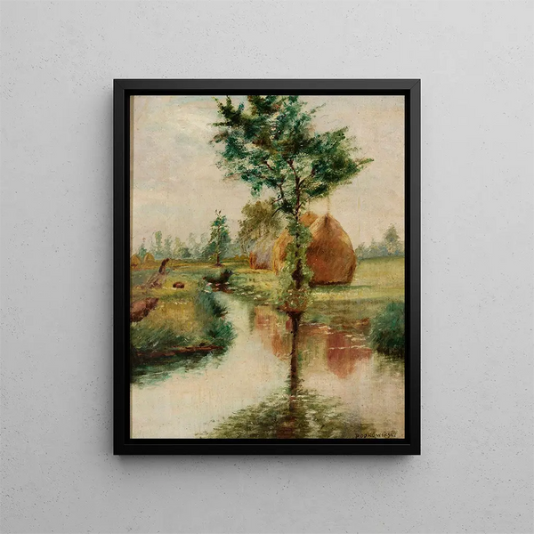 Wadysaw Podkowiski - Haystacks at a stream.webp