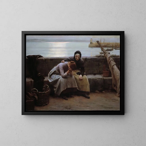 Niemals ist der Morgen vergangen, ohne dass ein Herz zerbrach - Walter Langley — gerahmtes Bild an der Wand