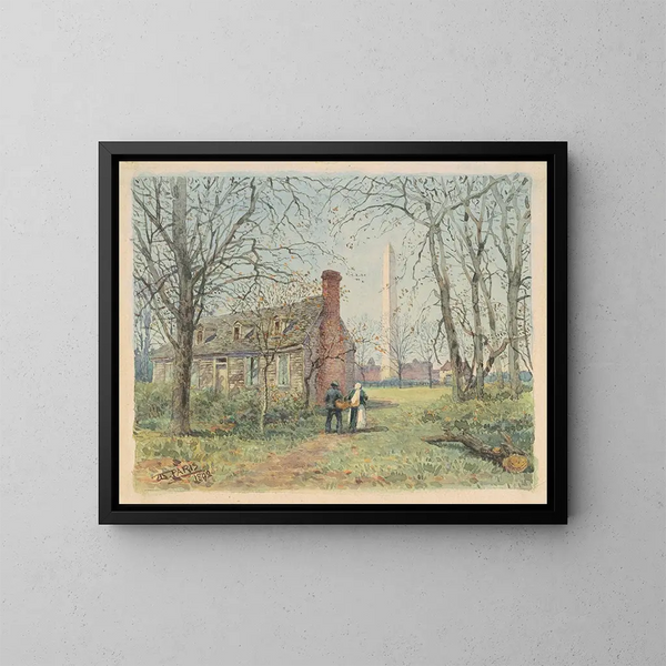 Il cottage di David Burns e il monumento di Washington - Walter Paris — quadro incorniciato alla parete