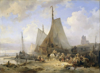 Wijnand Nuijen - Fishing Boats on the Beach with Fishermen and Women Sorting the Catch.webp