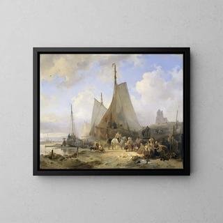 Wijnand Nuijen - Fishing Boats on the Beach with Fishermen and Women Sorting the Catch.webp