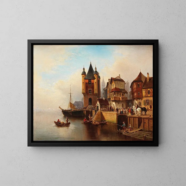 Stadt am Flussufer - Wilhelm Alexander Meyerheim — gerahmtes Bild an der Wand
