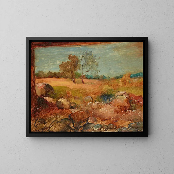 Blick von einer Scheune - Wilhelm Busch — gerahmtes Bild an der Wand