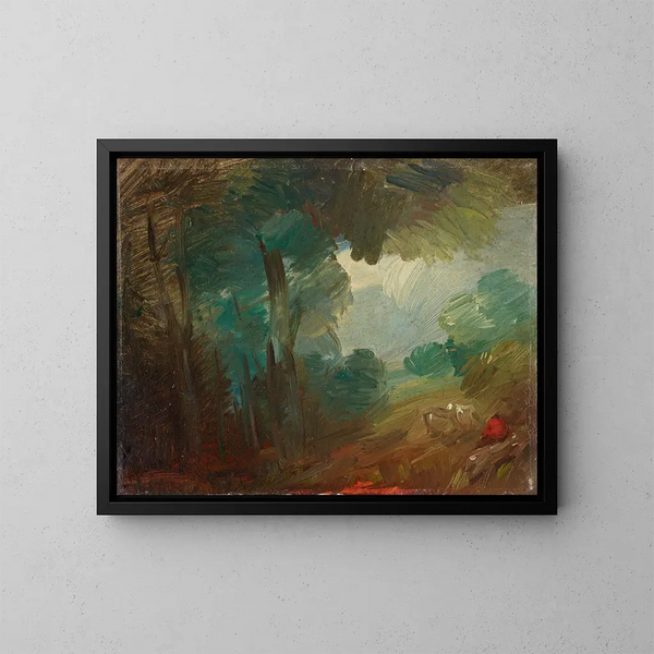 Landschaftsbild mit Bauern und Feldern - Wilhelm Busch — gerahmtes Bild an der Wand