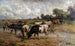 Herde von Rindern an einem Wasserpunkt in einer weiten Landschaft - Wilhelm Frey — Ansicht des Kunstwerks
