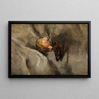 Wilhelm Leibl - Totenkopfschmetterling mit Pilz auf weiem Tuch.webp