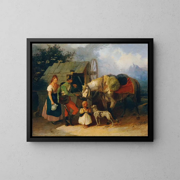 Hussard am Brunnen - Wilhelm Richter — gerahmtes Bild an der Wand