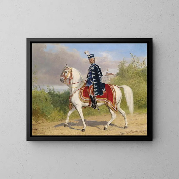Nobles Gemälde auf Pferd - Wilhelm Richter — gerahmtes Bild an der Wand