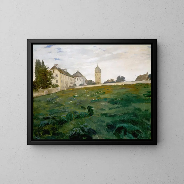 Prairie du Monastère von Frauenchiemsee mit Kirchturm III - Wilhelm Trübner — gerahmtes Bild an der Wand