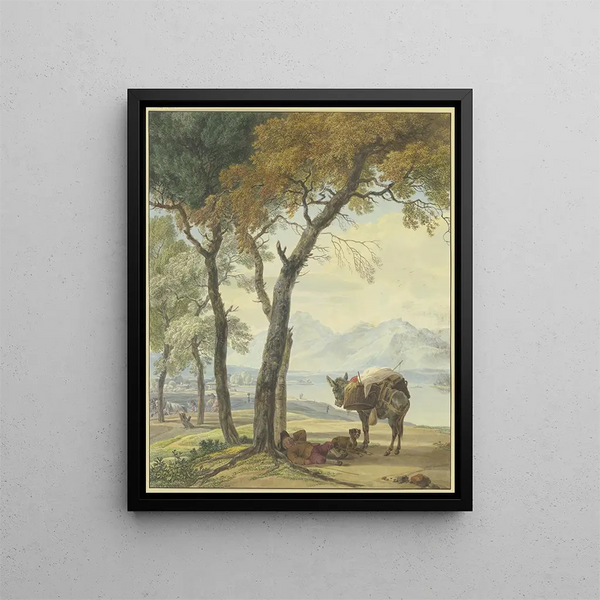 Wilhelm von Kobell - Schlafender Eseltreiber unter einer Baum an einem See.webp