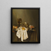 Eine Stillleben von Banketje mit einem Roemer Eine silberne Tasse an der Seite Ein Schinken Pfirsiche Ein Salzstreuer Ein kleines Brot Und eine weiße Tischdecke Auf einem teilweise gedeckten Tisch - Willem Claesz. Heda — gerahmtes Bild an der Wand
