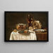 Olive in a blue and white porcelain bowl, wine glasses, an overturned silver tazza, and a pie - Willem Claesz Heda — framed artwork on a wall
