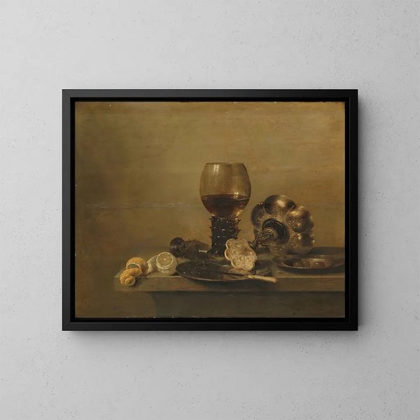 Stillleben mit zerbrochenem Glas - Willem Claesz Heda — gerahmtes Bild an der Wand