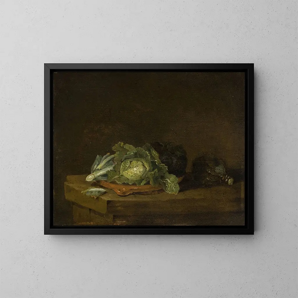 Choux sur une table - Willem Kalf — gerahmtes Bild an der Wand