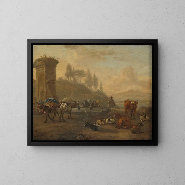 Bétail près d'une fontaine - Willem Romeyn — quadro incorniciato alla parete