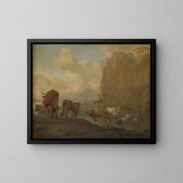 Bétail au bord d'une rivière - Willem Romeyn — quadro incorniciato alla parete