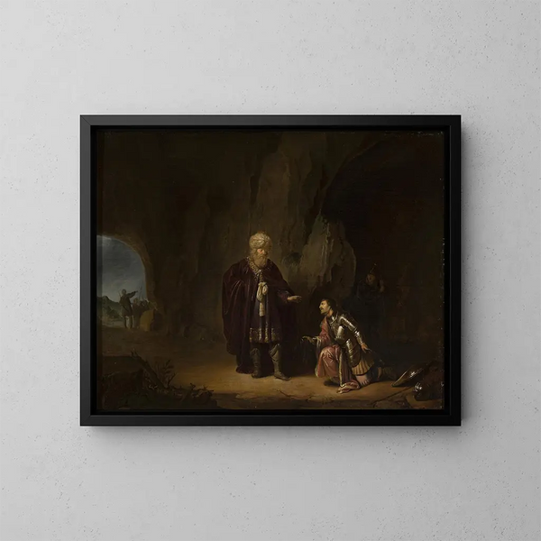 Saül e Davide nella grotta di En-Gedi - Willem de Poorter — quadro incorniciato alla parete