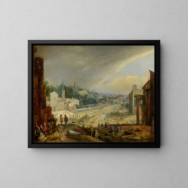 Una vista sul Campo Vaccino a Roma - Willem van Nieulandt il Giovane — quadro incorniciato alla parete