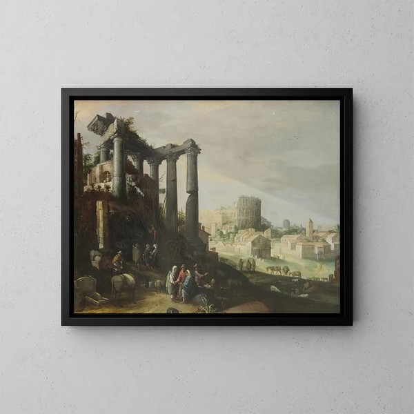 Paesaggio con vista sul Campo Vaccino a Roma - Willem van Nieulandt il Giovane — quadro incorniciato alla parete